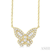 1/3 Ctw Petite Butterfly Baguette and Round Cut Diamond Fashion Pendant With Chain in 14K Yellow Gold